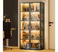 Scribora Display Cabinet with Acrylic Glass Door, 5 Tier Curio Display Case, Collectibles Toy Organizers Rack, Bookcase for Bedroom, Reading Nook, Toddler's Room, Bamboo (Grey-folio Door)
