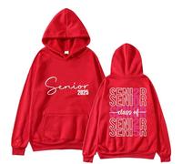 Script Heart Senior 2025 Graduate High School College Mens Women Sweatshirt Hoodie Sweatshirt Dress Women (Red, XL)