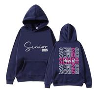 Script Heart Senior 2025 Graduate High School College Mens Women Sweatshirt Hoodie Sweatshirt Dress Women (Navy, M)