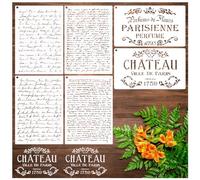 Script Stencils Reusable French Writing Stencils for Painting on Wood Furniture DIY Crafts Canvas Paper Fabric Wall Home Decoration (6pcs Script)