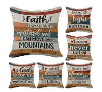 Scripture Art Vintage Linen Throw Pillow Case, 18 x 18 Inch Set of 6, Christian Decor, Christian Gift, Church Gifts, Inspirational Gift, Scripture Sayings Jesus Verse Cushion Cover for Sofa Couch Bed