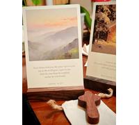 Scripture Cards with Clinging Cross and Wooden Stand, 24 Aesthetic Daily Bible Verse Devotional Gift Set, Self Care and Comfort Prayer Cards with Cotton Linen Pouches, Christian Gift for Woman