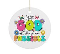 Scripture Christmas Tree Ornaments, With God All Things Are Possible Ceramic Memorial Souvenir, Funny Circle Hanging Ornament for Home Decor, Stocking Stuffer Gifts For Family Friend, 7.5CM