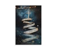 Scripture-covered Scrolls Rise from A Lake And Spiral Toward A Floating Cross As Stars Begin to Fall. Contemporary Wall Mural - Decorative Hanging Poster Art 16x24inch(40x60cm)