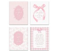 Scripture Nursery Wall Art Set of 4 Prints, Bible Verses Canvas Wall Decor Baby Girl Room Poster Vintage Pink Nursery Prints Decor Floral Bow Artwork Jesus Scripture Picture for Bedroom,8x10 Unframed