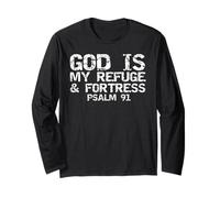Scripture Tee for Men Psalm 91 God is My Refuge and Fortress Long Sleeve T-Shirt