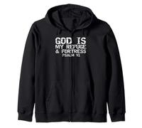 Scripture Tee for Men Psalm 91 God is My Refuge and Fortress Zip Hoodie