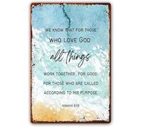 Scripture Wall Art Romans 7.9:27.9 Metal Signs Beach Bible Verse, We Know That For Those Who Love God All Things Work Together For Bedroom Artwork Metal Tin Sign 6x8 Inch