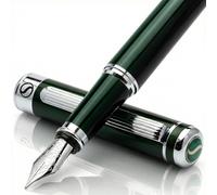 Scriveiner British Racing Green Fountain Pen - Stunning Luxury Pen with Chrome Finish, Schmidt Nib (Fine), Best Pen Gift Set for Men & Women, Professional, Executive, Office, Nice Pens