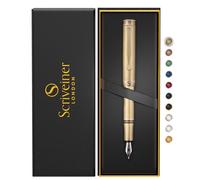 Scriveiner Luxury EDC Fountain Pen (Fine), Stunning Heavy Brass Pocket Pen, Hand Brushed Finish, Schmidt German Nib Converter, Best Writing Pen Gift Set for Men Women, Nice Fancy Designer Pen