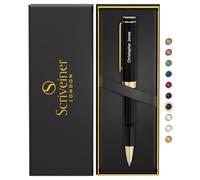 Scriveiner Personalised Black Rollerball EDC Pen, Stunning Pocket Pen, Real Gold Plating, Cool Writing Pen, Best Pen Gift, Best Engraved Roller Ball Gift Set for Men & Women, Custom Name Engraving