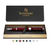 Scriveiner Personalised Deep Crimson Red Pen - Stunning Red Lacquer Luxury Pen with Chrome FinishGerman Schmidt Nib (Medium), Best Engraved Fountain Pen Gift Set for Men & Women, Name Engraving