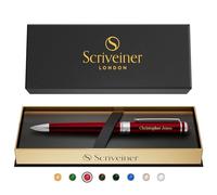 Scriveiner Personalised Pen Deep Crimson Red - Stunning Red Lacquer Luxury Pen with Chrome Finish, Schmidt Ink Refill, Best Engraved Ball Point Gift Set for Men & Women, Custom Name Engraving