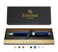 Scriveiner Personalised Pen Midnight Blue - Stunning Blue Lacquer Luxury Pen, Chrome Finish, Schmidt Ink Refill, Best Engraved Ball Point Gift Set for Men & Women, Custom Name Engraving