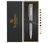 Scriveiner Personalised Silver Chrome Rollerball EDC Pen, Stunning Heavy Pocket Pen, Real Gold Plating, Best Engraved Roller Ball Gift Set for Men & Women, Custom Name Engraving