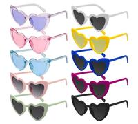 SCROLIEY 10 Pack Heart Sunglasses, Vintage Heart Shaped Glasses, Retro Cat Eye Love Party Glasses Multipack Candy Colour Glasses for for Women Men Kids for Outdoor Protective