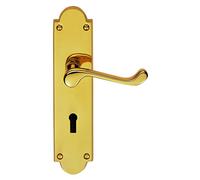 Scroll Lever Lock on Shaped Backplate Door Handle (Pair) - Finish -Polished Brass(PB)