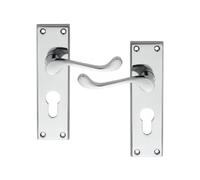 Scroll Lever on Euro Profile Backplate Traditional Door Handle Set Compatible with Euro Cylinder Locks Fittings Included (Polished Chrome)