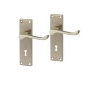 Scroll Lever on Lock Profile Backplate Traditional Lever Door Handle Set Compatible with Mortice Keyhole Locks Fittings Included (Satin Nickel)