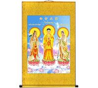 Scroll mural, Silk Scroll Painting Decorations for House,Three Sages of The West Mural Decoration,Zen Protect Home(A)