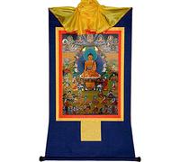 Scroll Painting， Silk Scroll Painting,Tibetan Thangka,Shakyamuni Tapestry Embroidery(Blu,Medium)