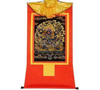 Scroll Painting， Silk Scroll Painting,Tibetan Thangka,Six Armed Mahakala,Protector Deity(Red,Small(35cm*27cm))