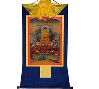 Scroll Painting， Silk Scroll Painting,Tibetan Thangka,Vintage Sakyamuni Tapestry(Blu,Medium)