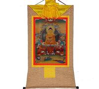 Scroll Painting， Silk Scroll Painting,Tibetan Thangka,Vintage Sakyamuni Tapestry(Bruin,Medium)