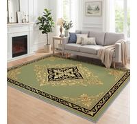 Scrollwork Olive Green Area Rug 140x200 cm | Washable Non-Slip Soft Low Pile Carpet, Classical Vintage Victorian Rugs for Living Room Laundry Bedroom Office