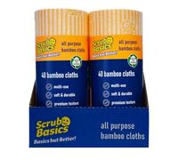 Scrub Basics All Purpose Bamboo Cloths, 6 Rolls each with 40 Sheets - Multi-Use Absorbent Cleaning Cloths on a Roll, Soft Textured for Kitchen, Bathroom & Home - Durable Cleaning Supplies