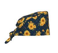 Scrub Caps Women Men - Blue Striped Sunflower A Adjustable Working Cap Scrub Hats Surgical Caps for Women Men, Nurse Capswith Sweatband