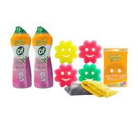 Scrub Daddy Cleaning Supplies Kit - Cif Floral Bundle - Includes Scrub Mommy Dish Sponges, Microfiber Towels, Kitchen Sink Caddy & Cif Cream All Purpose Cleaner, Pink Lilly (9 Count)