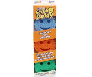 Scrub Daddy Colors Kitchen Sponges, Dish Sponges for Washing Up, Texture Changing Washing Up Sponge, Non Scratch Dish Scrubber, Odour Resistant Bathroom Cleaning Products, Dishwasher Safe, Pack of 3