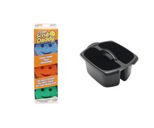 Scrub Daddy Colors, Sponge Scrubber Multipack, Dish Sponges for Washing Up & Addis 516932 Utility Cleaning Caddy with Twin Compartment and Handle, Black, 32 x 38.5 x 20 cm