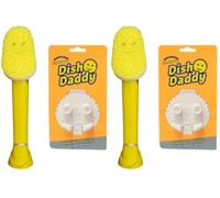 Scrub Daddy Dish Daddy Wand & Connector Head, Soap Dispensing Dish Brush, Texture Changing Washing Up Sponge With Liquid Handle, Handle Sponge with Built-in Scraper, Scrubbing Head & Stand - Yellow