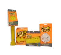 Scrub Daddy Dish Daddy Wand, Refill Heads, Sponge & Connector Head, Soap Dispensing Dish Brush, Texture Changing Washing Up Sponge with Liquid Handle, Built-in Scraper & Scrubbing Head - Yellow