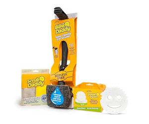 Scrub Daddy Household Cleaning Supplies - The Microfiber BBQ Bundle - Includes 2 Microfiber Towels, 1 Grill Brush & PowerPaste Cleaning Paste with 1 Scrub Mommy Sponge