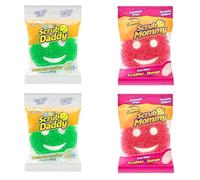 Scrub Daddy & Scrub Mommy Essentials - Smiley Face Sponges for Cleaning & Washing Up, Multipack Kitchen Non Scratch Scourers with FlexTexture Firm & Soft Scrubbing, Dishwashing Scrubber, Pack of 4