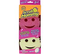 Scrub Daddy Scrub Mommy Washing Up Sponge - Dual Sided Scrubbing Non Scratch Scourers, Smiley Face Sponges for Cleaning Kitchen & Bathroom, Dish Scrubber, FlexTexture Home Products, Pink Twin Pack
