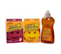 Scrub Daddy & Scrub Mommy Wonder Wash-Up Combo, Dish Sponge Twin Pack with Washing Up Liquid 500 ml, Smiley Face Sponges for Cleaning, Multipack Kitchen Non Scratch Scourers, Dishwashing Scrubber