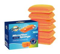 Scrub-It Commercial Miracle Microfiber Kitchen Sponge by - Large - Non-Scratch Heavy Duty Dishwashing Cleaning sponges- Machine Washable- (Orange, 6 Pack)