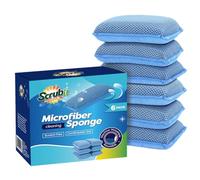 Scrub-It Miracle Microfiber Kitchen Sponge by (6 Pack) - Non-Scratch Heavy Duty Dishwashing Cleaning sponges- Machine Washable- (Blue)