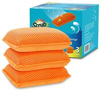 Scrub-It Miracle Microfiber Kitchen Sponge by - Non-Scratch Heavy Duty Dishwashing Cleaning sponges- Machine Washable- (Orange)
