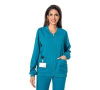 Scrub Jackets for Woman, Zip Front Nurse Jacket-4-Way Stretch Fabric Coat, Caribbean Blue, Medium