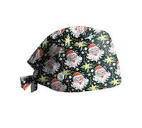 Scrub Kitchen Chef Hat Women Men Christmas Funny Printed Cap Novelty Working Cooking Hat Elk Santa Snowflake Reindeer Print Hair Cover Turban Cap Worker Adjustable Bouffant Cap with Sweatband