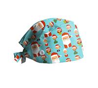 Scrub Kitchen Chef Hat Women Men Christmas Funny Printed Cap Novelty Working Cooking Hat Elk Santa Snowflake Reindeer Print Hair Cover Turban Cap Worker Adjustable Bouffant Cap with Sweatband