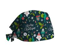 Scrub Kitchen Chef Hat Women Men Christmas Funny Printed Cap Novelty Working Cooking Hat Elk Santa Snowflake Reindeer Print Hair Cover Turban Cap Worker Adjustable Bouffant Cap with Sweatband