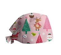 Scrub Kitchen Chef Hat Women Men Christmas Funny Printed Cap Novelty Working Cooking Hat Elk Santa Snowflake Reindeer Print Hair Cover Turban Cap Worker Adjustable Bouffant Cap with Sweatband