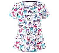 Scrub Top Tunic Uniform Utility Shirt Dog Grooming Work Short Sleeve Workwear Nurses Tunic Womens Dentists Work Wear Carers Vets Top Uniforms Halloween Cosplay Cancer T Shirts