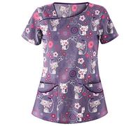 Scrub Top Tunic Uniform Utility Shirt Dog Grooming Work Short Sleeve Workwear Nurses Tunic Womens Dentists Work Wear Carers Vets Top Uniforms Halloween Cosplay Cancer T Shirts